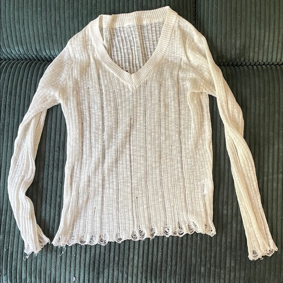 Cream Ribbed Knit Sweater - Picture 1 of 3